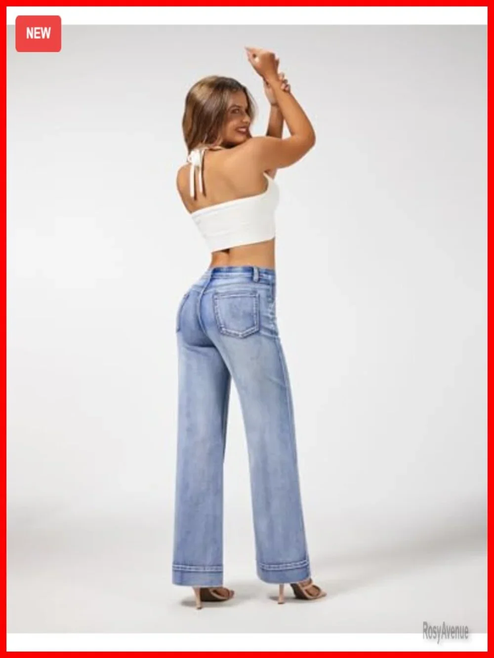 High Waisted Wide Leg Jeans with Stretch - Baggy Loose Fit Denim Pants